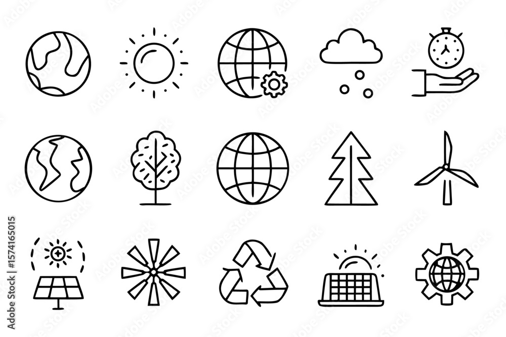 Aufkleber comprehensive net zero concept icon collection featuring essential symbols for sustainability and en