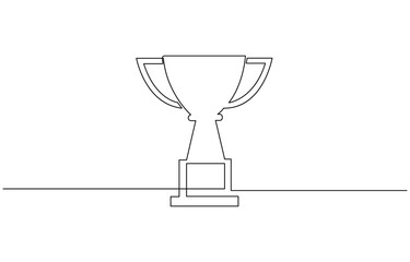 Continuous one line drawing of Award trophy cup. Single line drawing illustration of trophy cup icon, Award and victory, business concept. Editable outline