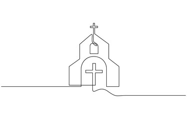 Continuous line of churches. one line drawing of church, Christian religious place of worship, Continuous line of church. Hand drawn Editable stroke