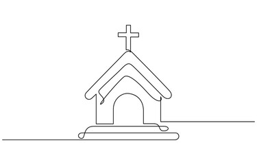 Continuous line of churches. one line drawing of church, Christian religious place of worship, Continuous line of church. Hand drawn Editable stroke