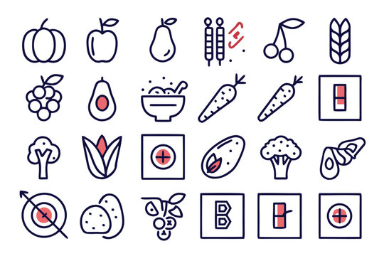 Comprehensive collection of healthy food and vegetable symbols perfect for dietary guidance wellness apps and culinary content creation