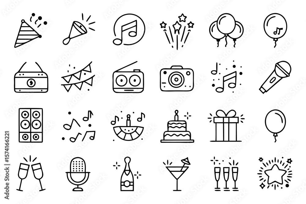 Poster a curated collection of celebratory and party themed graphic elements presented in a clean modern li