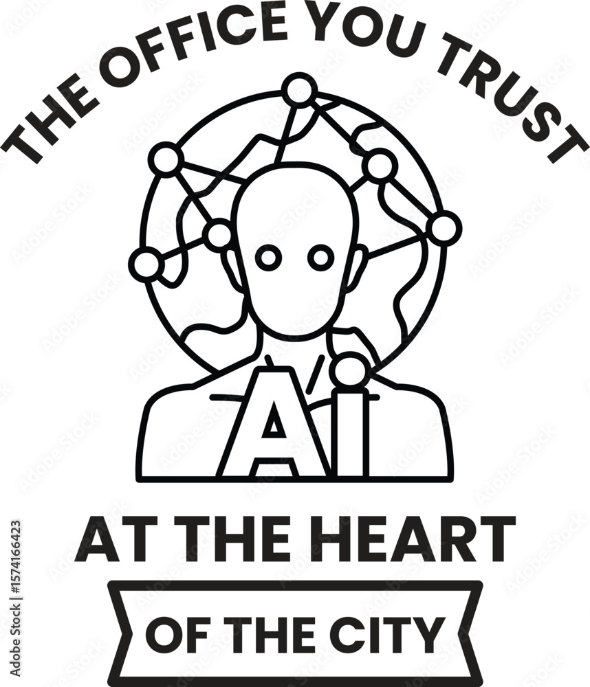 Poster a man with a face on a globe with the letters ai