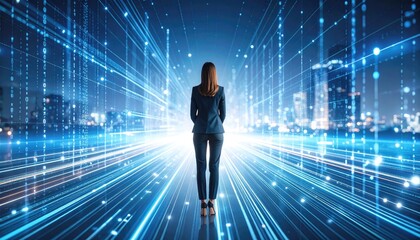Fototapeta premium Businesswoman in futuristic cityscape