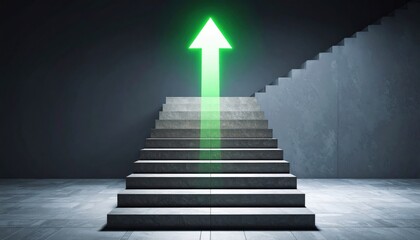 Illuminated Green Arrow On Concrete Stairs