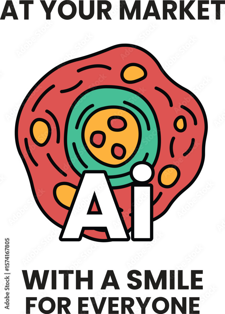 Poster a colorful drawing of a cell with the letters ai in the middle