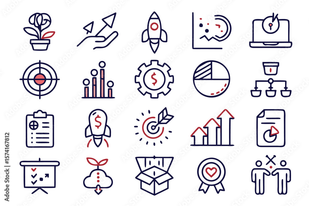 Poster collection of sleek modern line graphics representing advancement efficiency and forward motion util