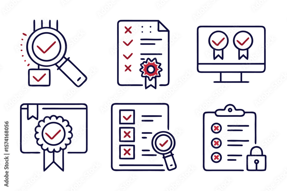 Poster comprehensive collection of modern line art symbols for web development and quality assurance proces