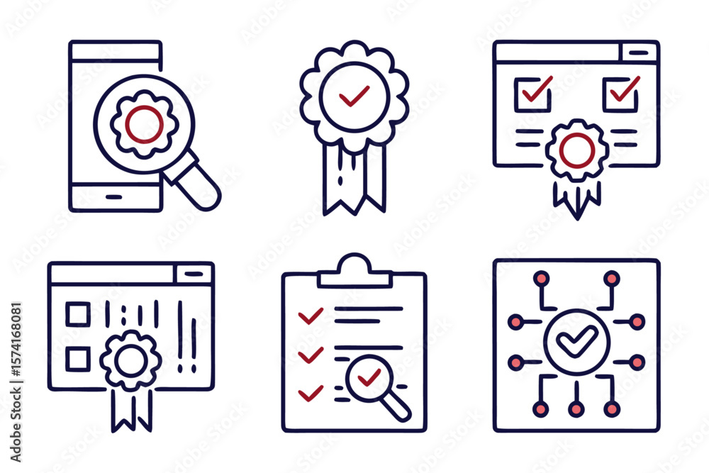 Poster comprehensive collection of essential web interface symbols presented in a clean modern outline styl