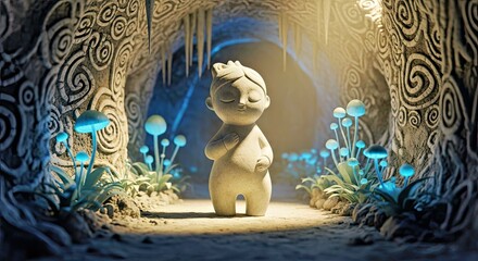 Ethereal Figure in Enchanting Surreal Cave Environment