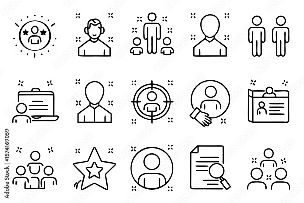 Poster professional collection of clean modern linear symbols representing career development job search an