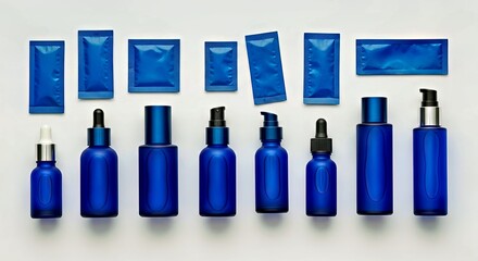 Modern Beauty Serum Bottles and Sachets Flatlay Display