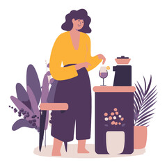 Woman Preparing Drink at Home Bar with Stylish Decor
