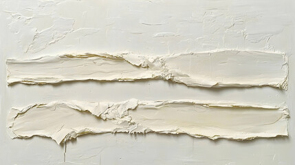 Fototapeta premium Abstract cream textured painting; two horizontal strokes; white background; art print; home decor