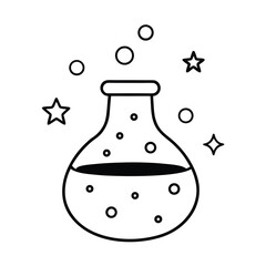 magical potion in a beaker with bubbles and stars