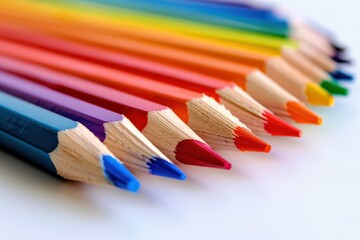 Obraz premium Colorful pencils aligned for creative back to school art projects. Top view. Horizontal banner. Copy space. Knowledge Day. Mockup, template for school, university, business