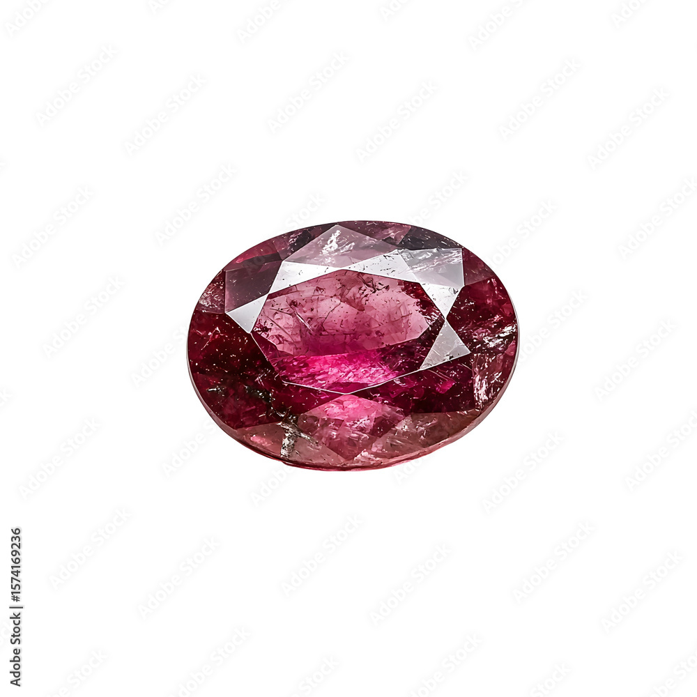 Poster exquisite ruby gemstone with a deep vibrant red hue and a precisely faceted oval cut showcasing its 