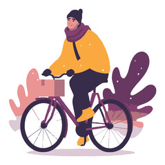 Person Riding Bicycle in Winter Attire Surrounded by Colorful Foliage