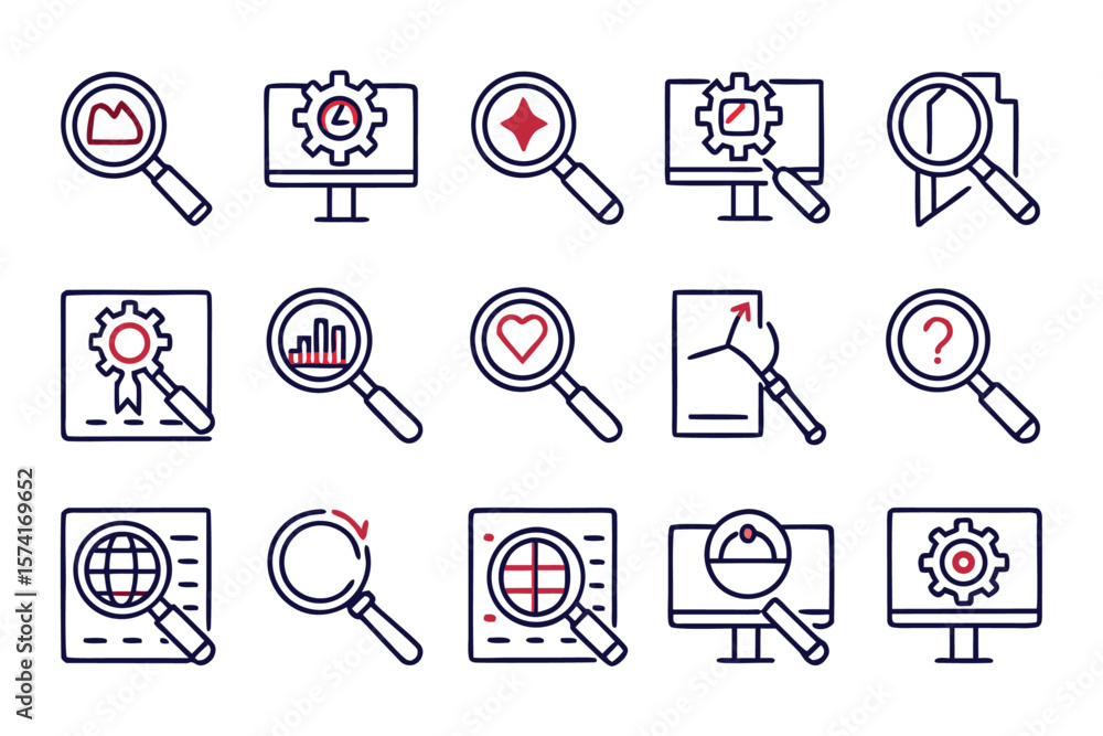 Poster a collection of essential web interface elements presented in a clean minimalist line art style feat