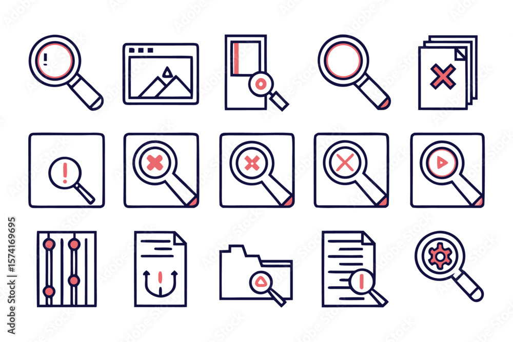 Poster collection of clean minimalist line style web interface symbols for digital applications and user ex
