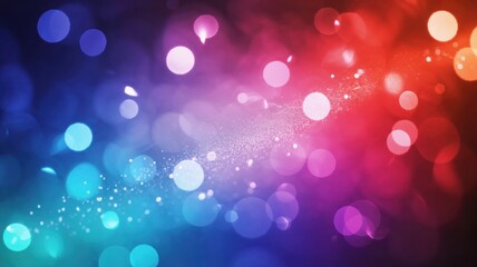 Abstract background with soft blue and red bokeh lights and sparkling particles