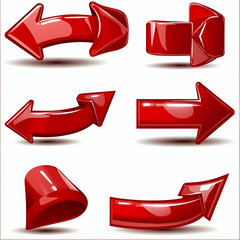 Red glossy arrow icons set; various shapes and directions; isolated on white; website design element