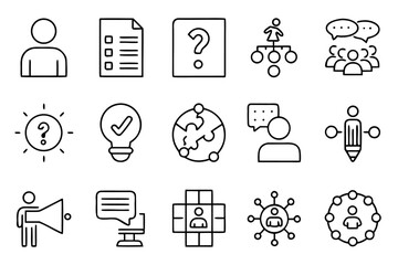 Comprehensive collection of simplified digital transformation concepts represented by distinctive graphic symbols in black yellow cyan and magenta hues