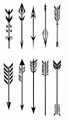 Twelve diverse arrow designs; isolated on white background; graphic design elements; for website, print, or app