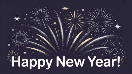 Happy new year greeting with colorful fireworks and sparkling stars on a dark background