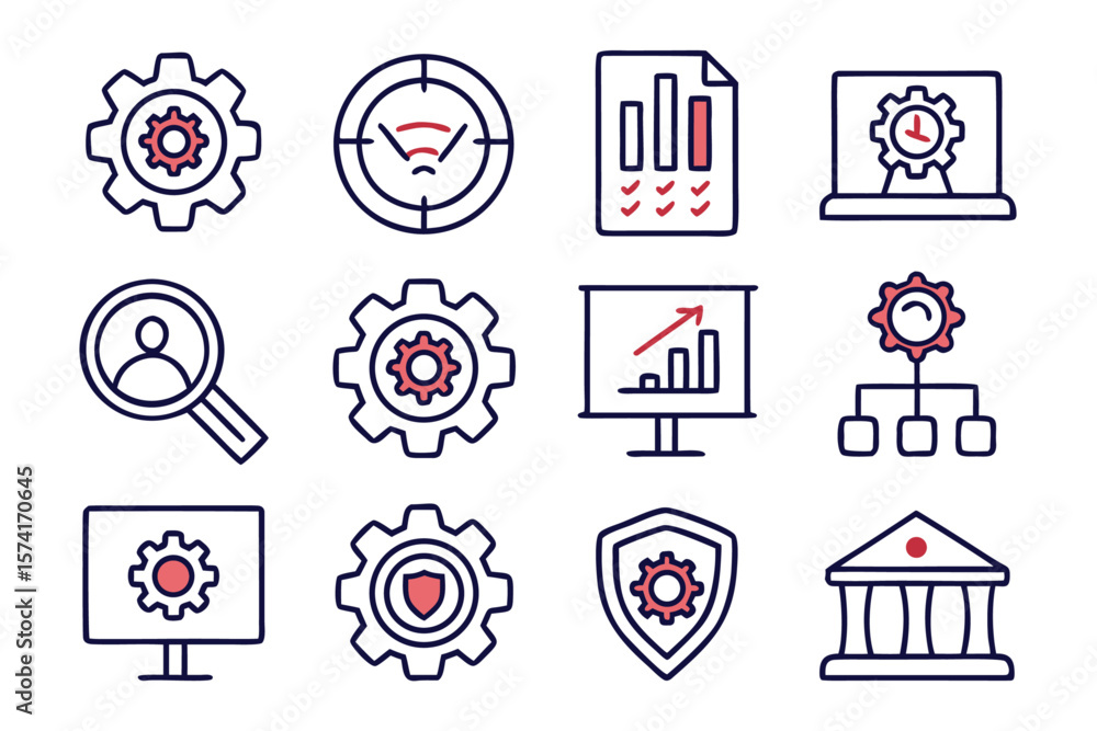 Aufkleber comprehensive collection of clean modern line graphics representing core aspects of governance leade