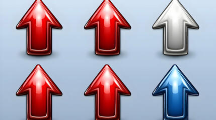 Six glossy upward arrows; red, white, and blue; website design, app interface