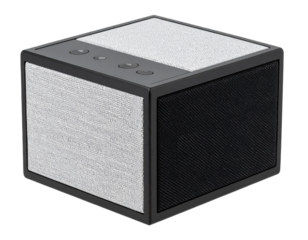 Cube-Shaped Speaker with Fabric Cover and Buttons, Isolated on Transparent Background PNG