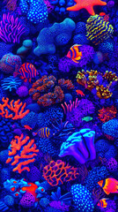 Vibrant coral reef teeming with fish, underwater scene, ocean background, perfect for marine biology education