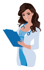 Friendly Cartoon Doctor Holding Clipboard with Stethoscope