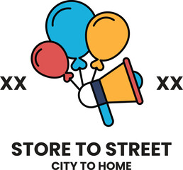 Store to street is a logo for a store that sells balloons