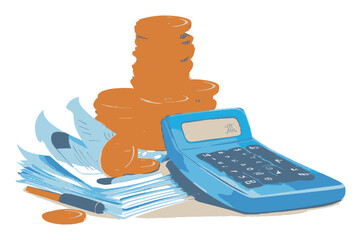 Colorful Cartoon Illustration of Financial Calculation and Budgeting