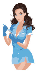 Cartoon Nurse Character Holding Syringe in Blue Uniform Vector Art