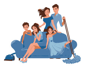 Family Bonding Moment in a Cozy Cartoon Living Room Scene