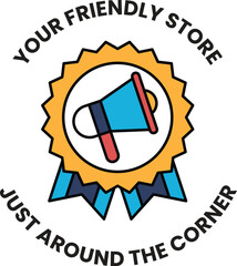 A logo for a store that is friendly and just around the corner