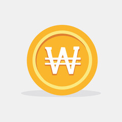 Fototapeta premium South Korean Won Currency: Flat Design Gold Coin Icon, Minimalist Style, Financial Concept