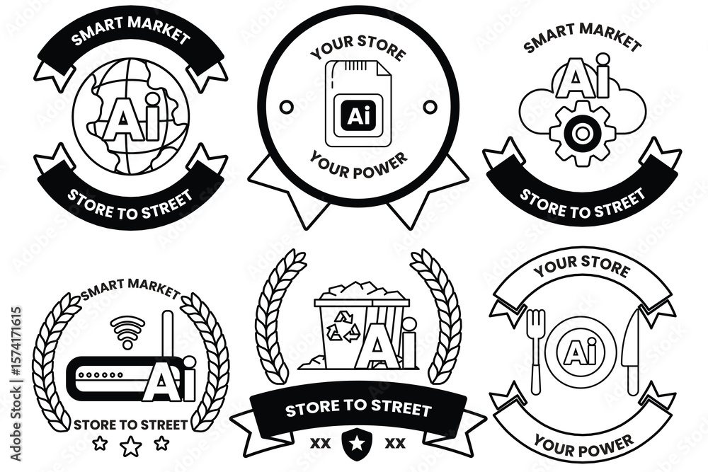 Poster set of illustrations in the concept of artificial intelligence in line art style