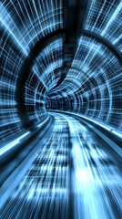 Data stream tunnel, digital highway, fast speed, futuristic technology, website background