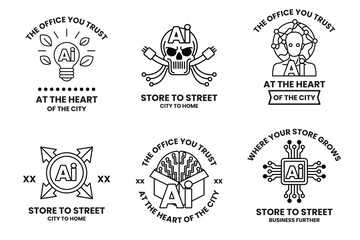 Fototapeta premium Set of illustrations in the concept of Artificial Intelligence in line art style