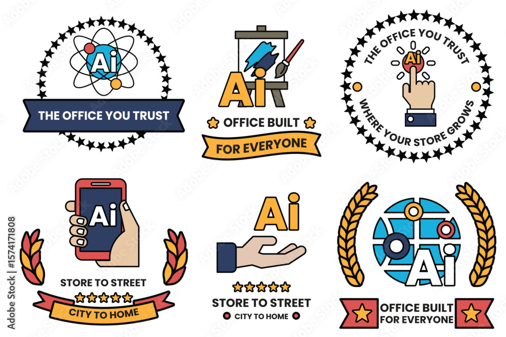 Poster set of illustrations in the concept of artificial intelligence in line art style