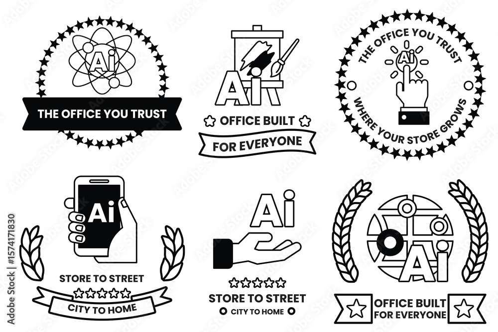 Poster set of illustrations in the concept of artificial intelligence in line art style