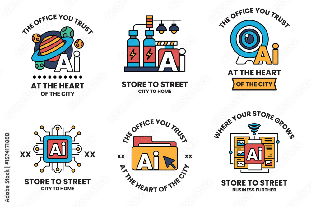 Poster set of illustrations in the concept of artificial intelligence in line art style