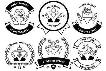 Fototapeta premium Set of illustrations in the concept of hands and business objects in line drawing style