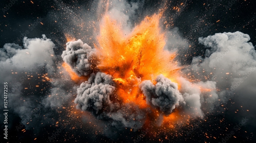 Poster dynamic power unleashed explosive fireball expands with forceful energy, creating chaos in motion