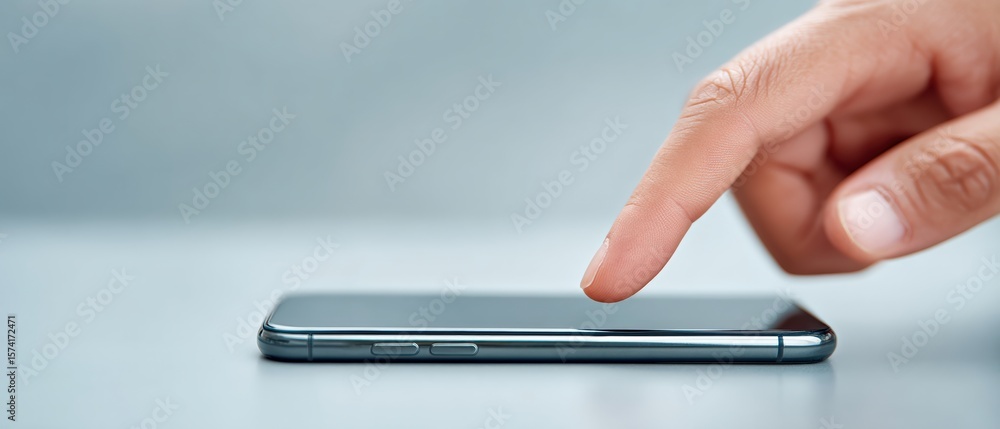 Poster touch interaction with smartphone modern office space digital communication minimalist environment c