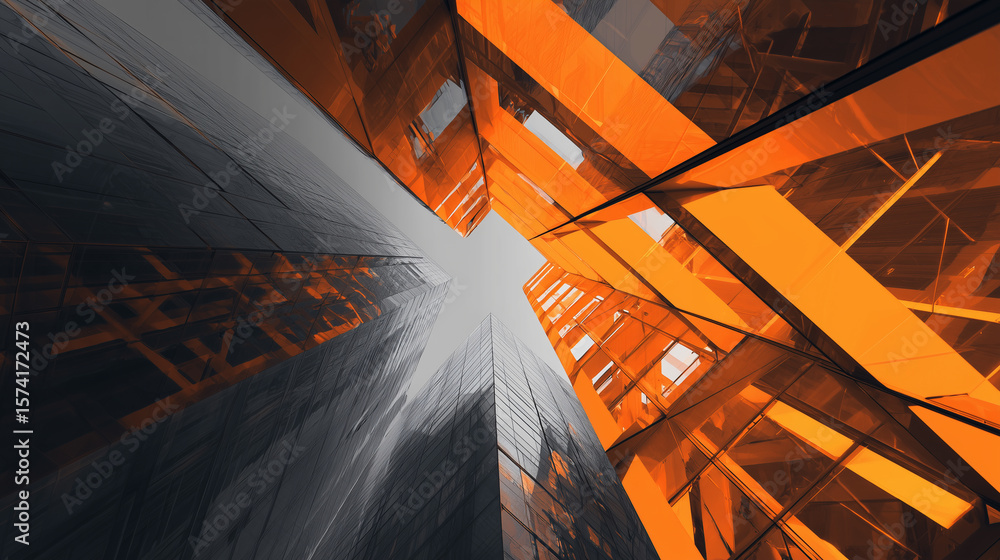 Poster finance banner showing structured geometry of modern architecture with vibrant contrasts